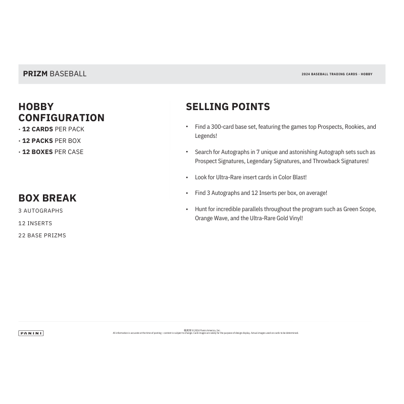 2024 Panini Prizm Baseball Hobby 12 Box Case